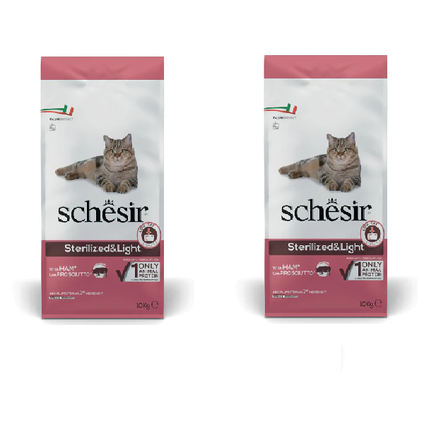 2x10kg Schesir Sterilised&Light con Prosciutto - Crocchette Gatto 2x10kg Schesir Sterilised&Light con Prosciutto - Crocchette Gatto